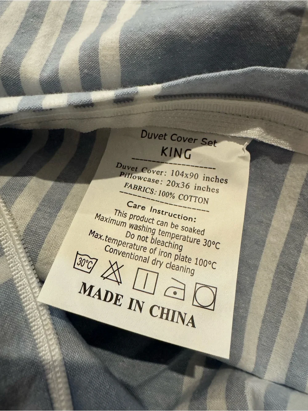 Brand New Never Used Blue and White Striped King Sized 100% Cotton Duvet Cover
